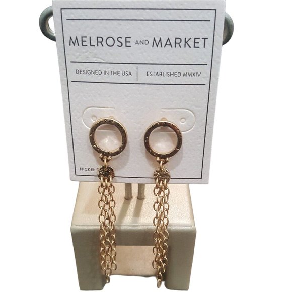 MELROSE & MARKET GOLD PLATED CIRCLE DANGLE CHAIN EARRINGS NWT - Picture 1 of 2